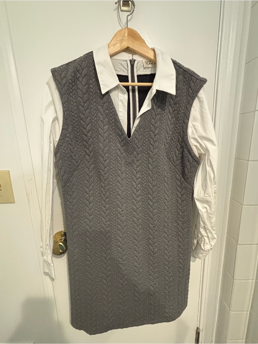 Eliza J Gray Cable-Knit Sleeveless Shirt Dress